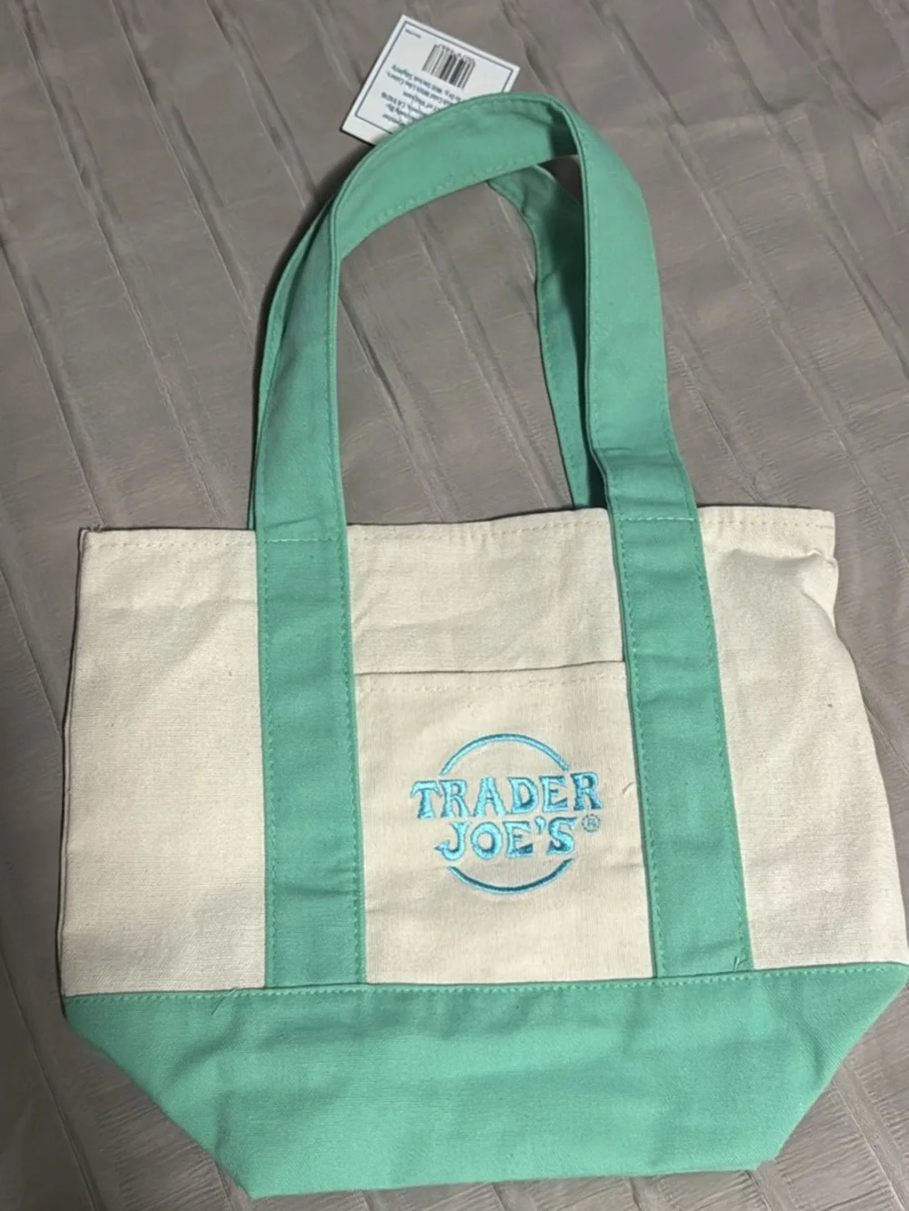 Cream and Mint Green Canvas Tote Bag